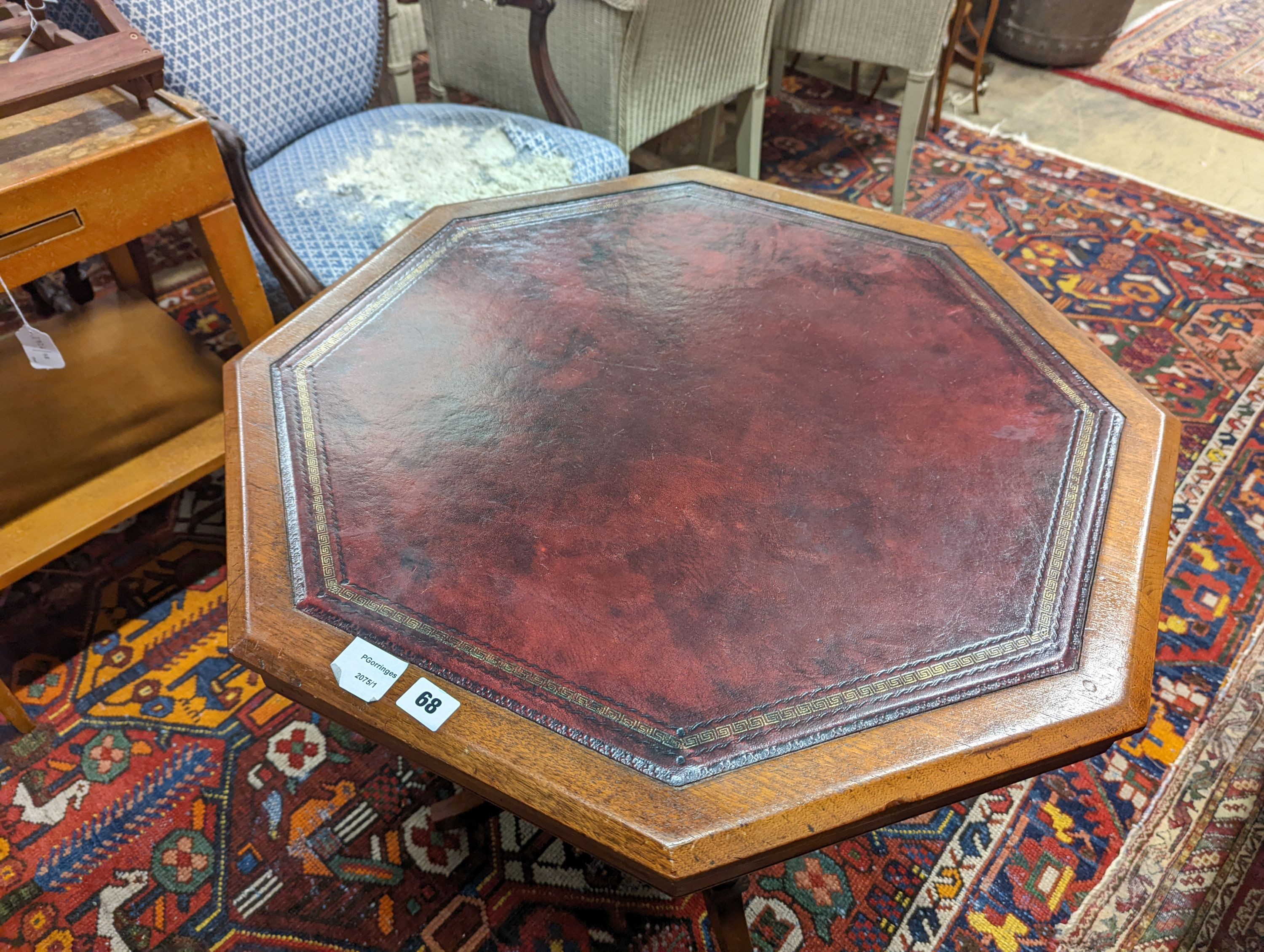 A late Victorian walnut octagonal centre table, width 70cm, height 66cm